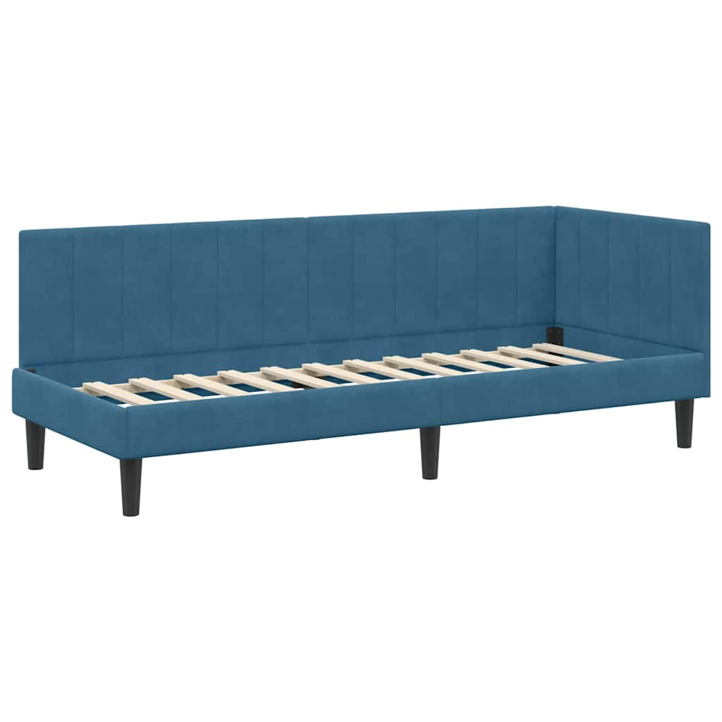 vidaXL Κρεβάτι γωνίας με στρώμα με κεφαλάρι 2 pcs Μπλε Βελούδο