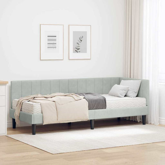 vidaXL Κρεβάτι γωνίας με στρώμα με κεφαλάρι 2 pcs Ανοιχτό γκρι Βελούδο