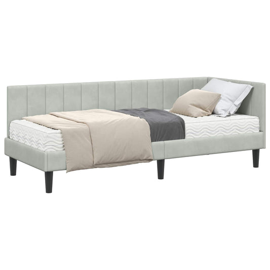 vidaXL Κρεβάτι γωνίας με στρώμα με κεφαλάρι 2 pcs Ανοιχτό γκρι Βελούδο
