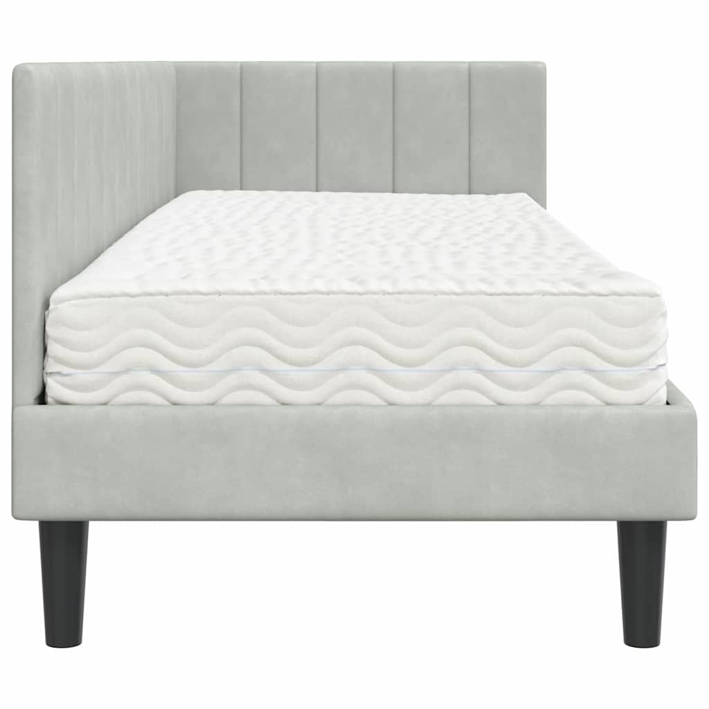 vidaXL Κρεβάτι γωνίας με στρώμα με στρώμα 2 pcs Ανοιχτό γκρι Βελούδο