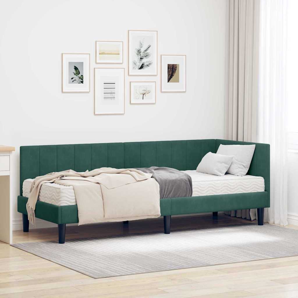 vidaXL Κρεβάτι γωνίας με στρώμα με κεφαλάρι 2 pcs Πράσινο Βελούδο
