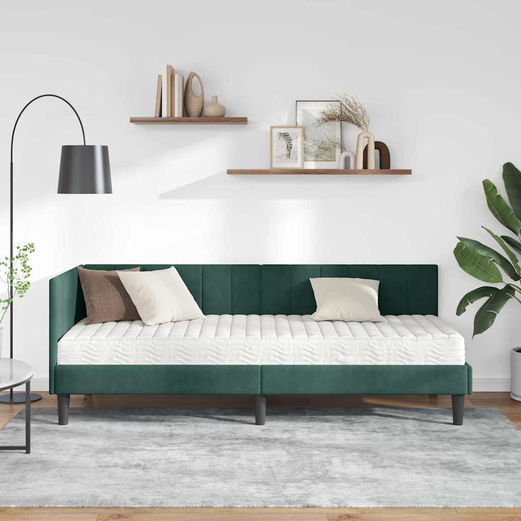 vidaXL Κρεβάτι γωνίας με στρώμα με κεφαλάρι 2 pcs Πράσινο Βελούδο