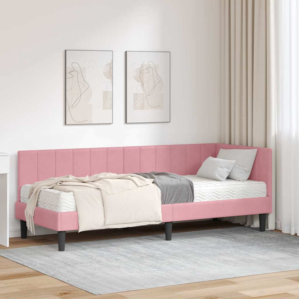 vidaXL Κρεβάτι γωνίας με στρώμα με κεφαλάρι 2 pcs Γκρι Βελούδο