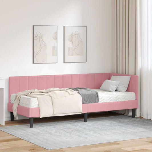 vidaXL Κρεβάτι γωνίας με στρώμα με κεφαλάρι 2 pcs Γκρι Βελούδο