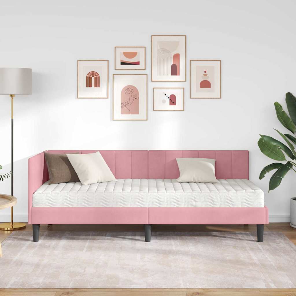 vidaXL Κρεβάτι γωνίας με στρώμα με κεφαλάρι 2 pcs Γκρι Βελούδο