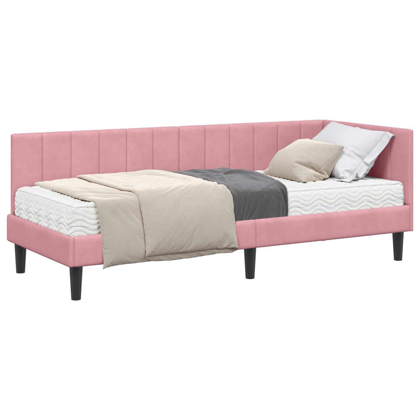 vidaXL Κρεβάτι γωνίας με στρώμα με κεφαλάρι 2 pcs Γκρι Βελούδο