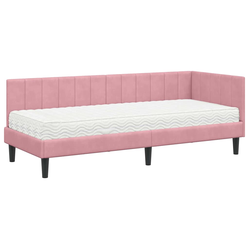 vidaXL Κρεβάτι γωνίας με στρώμα με κεφαλάρι 2 pcs Γκρι Βελούδο