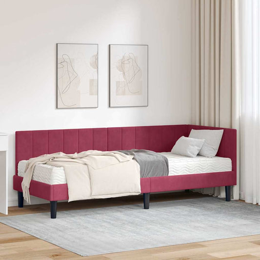 vidaXL Κρεβάτι γωνίας με στρώμα με κεφαλάρι 2 pcs Πράσινο Βελούδο