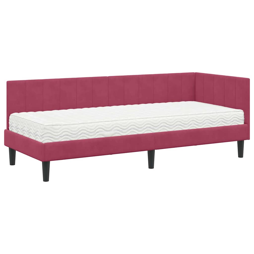 vidaXL Κρεβάτι γωνίας με στρώμα με κεφαλάρι 2 pcs Πράσινο Βελούδο