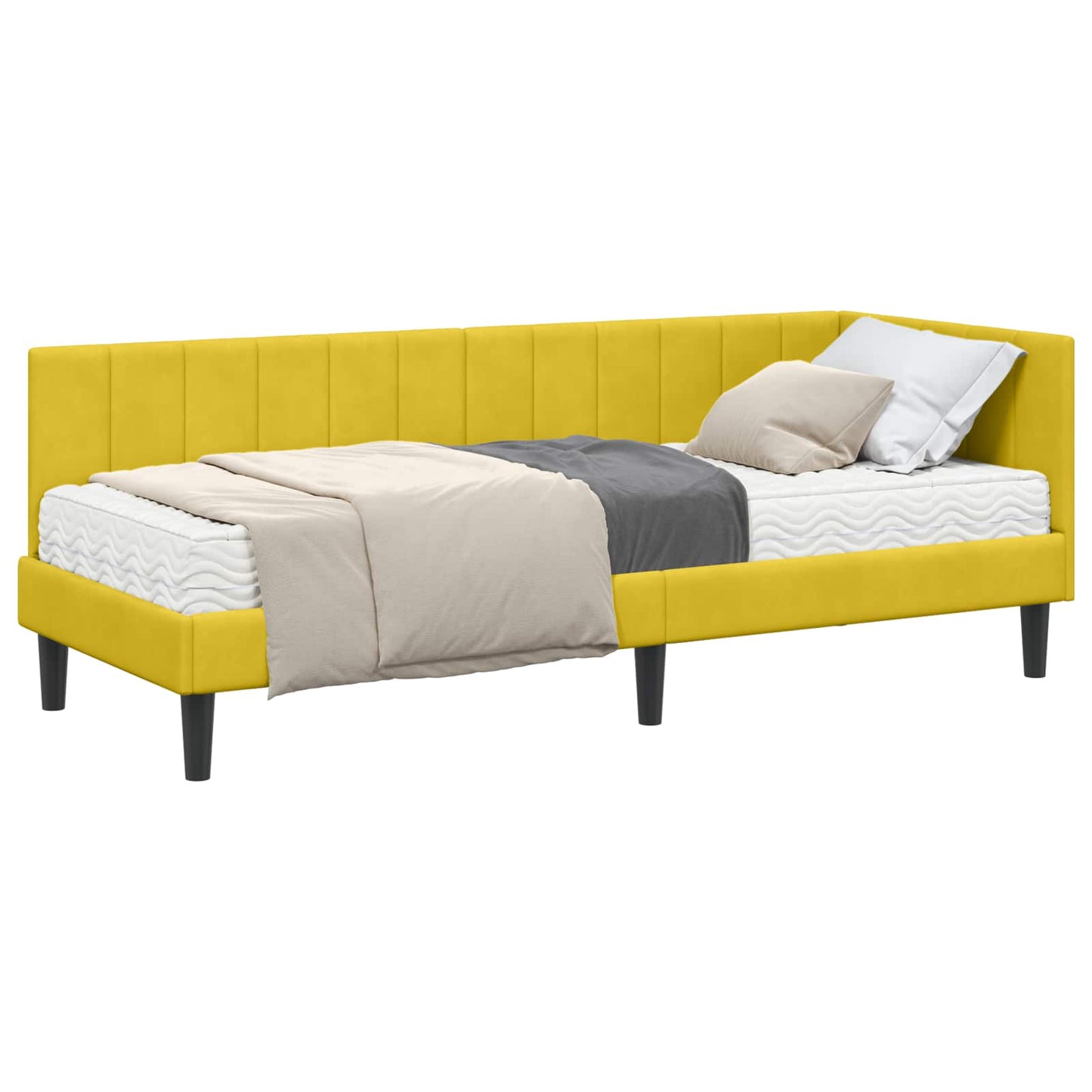 vidaXL Κρεβάτι γωνίας με στρώμα με κεφαλάρι 2 pcs Κίτρινο Βελούδο