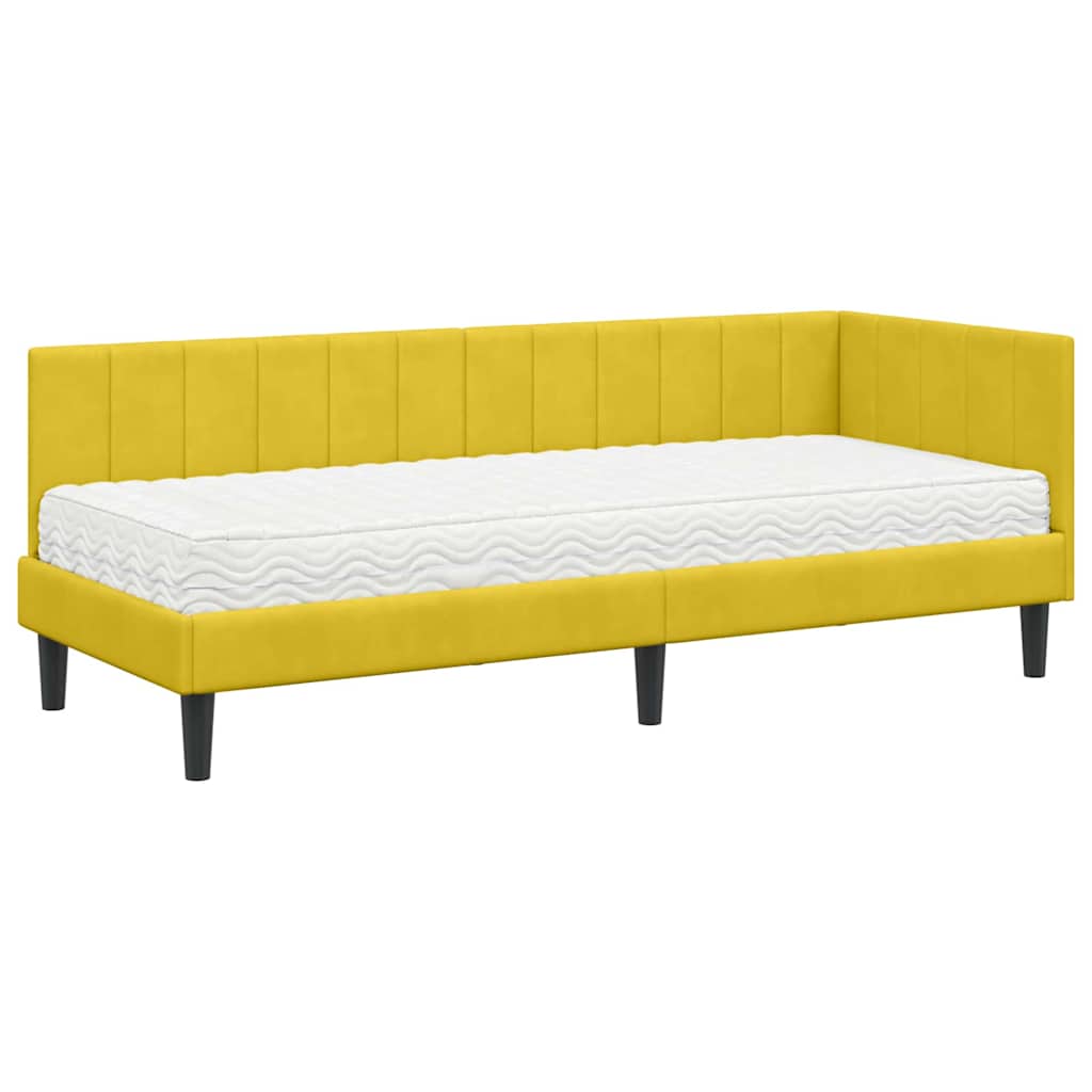 vidaXL Κρεβάτι γωνίας με στρώμα με κεφαλάρι 2 pcs Κίτρινο Βελούδο
