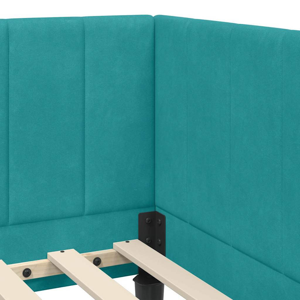 vidaXL Κρεβάτι γωνίας με στρώμα με κεφαλάρι 2 pcs Τιρκουάζ Βελούδο