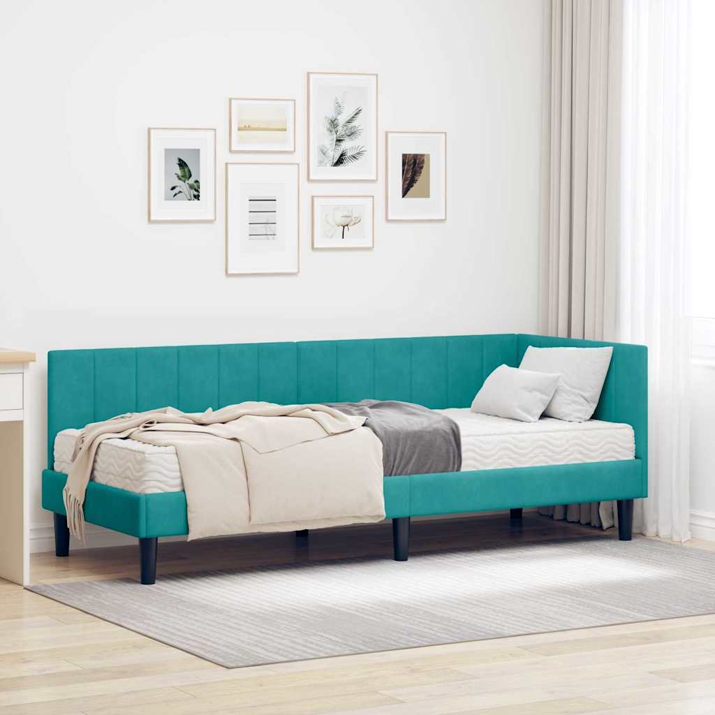 vidaXL Κρεβάτι γωνίας με στρώμα με κεφαλάρι 2 pcs Τιρκουάζ Βελούδο