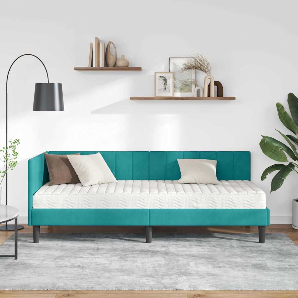 vidaXL Κρεβάτι γωνίας με στρώμα με κεφαλάρι 2 pcs Τιρκουάζ Βελούδο