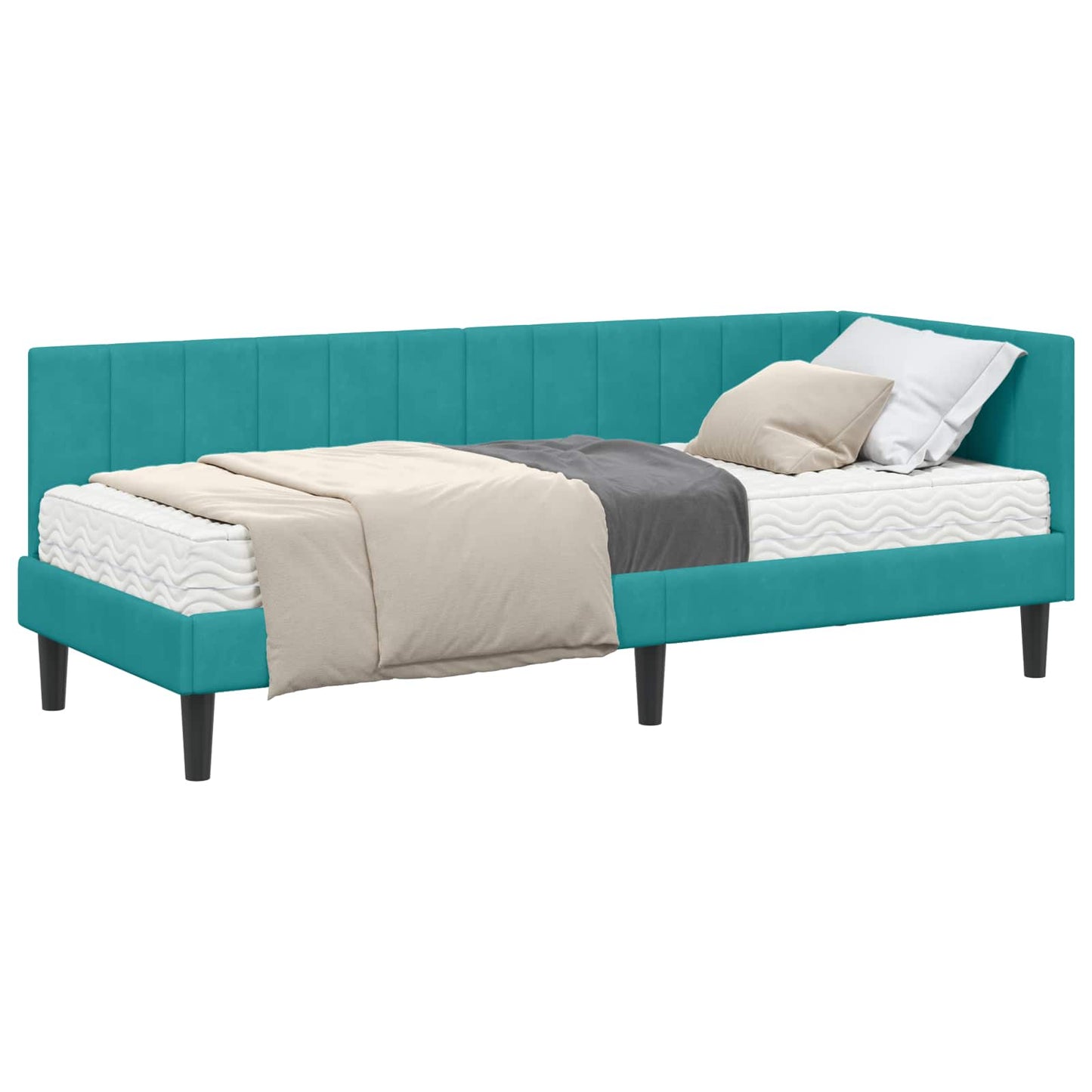 vidaXL Κρεβάτι γωνίας με στρώμα με κεφαλάρι 2 pcs Τιρκουάζ Βελούδο