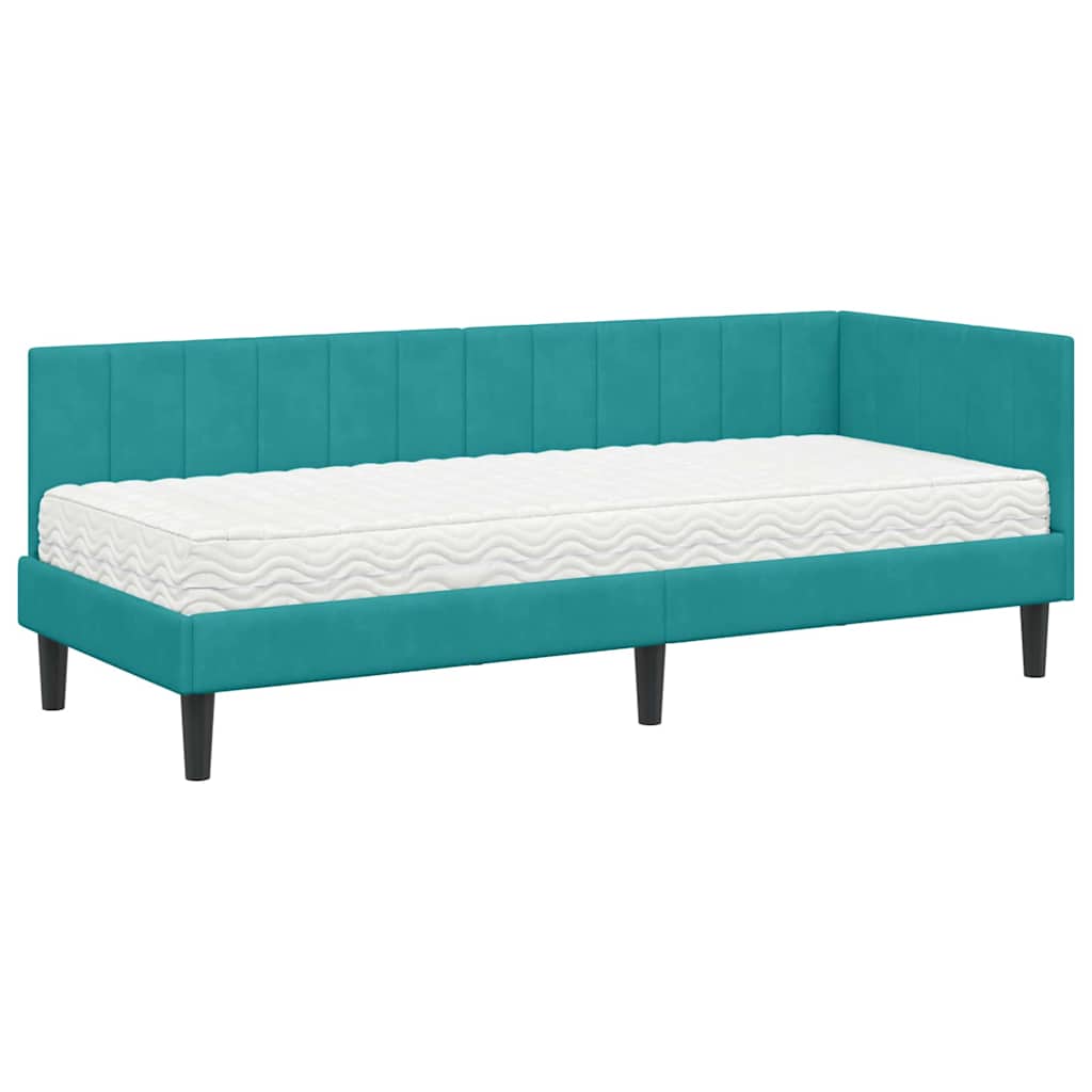 vidaXL Κρεβάτι γωνίας με στρώμα με κεφαλάρι 2 pcs Τιρκουάζ Βελούδο