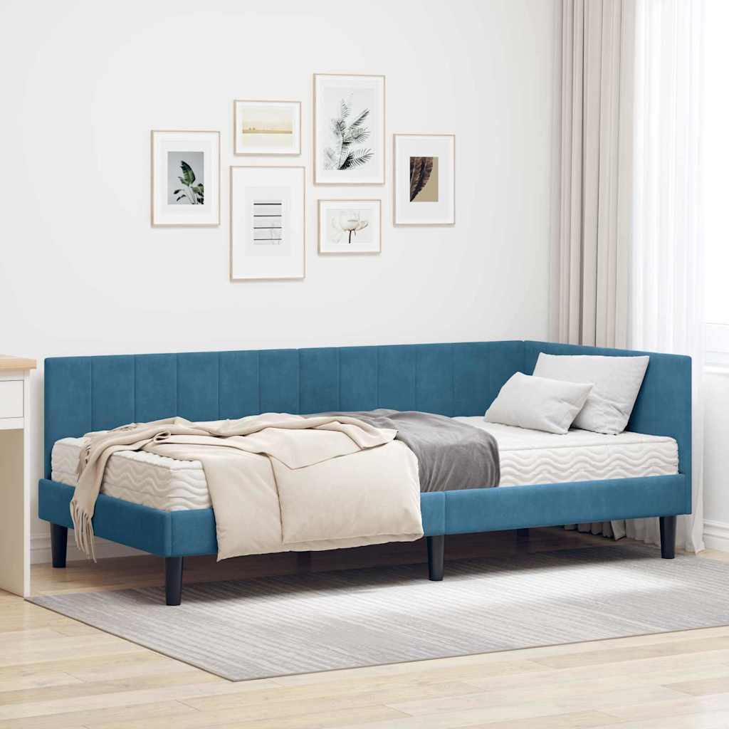 vidaXL Κρεβάτι γωνίας με στρώμα με κεφαλάρι 2 pcs Μπλε Βελούδο