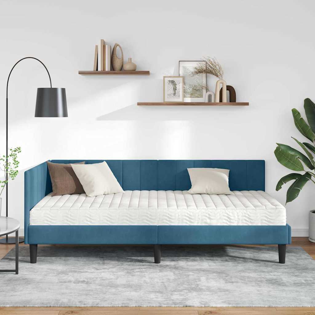 vidaXL Κρεβάτι γωνίας με στρώμα με κεφαλάρι 2 pcs Μπλε Βελούδο