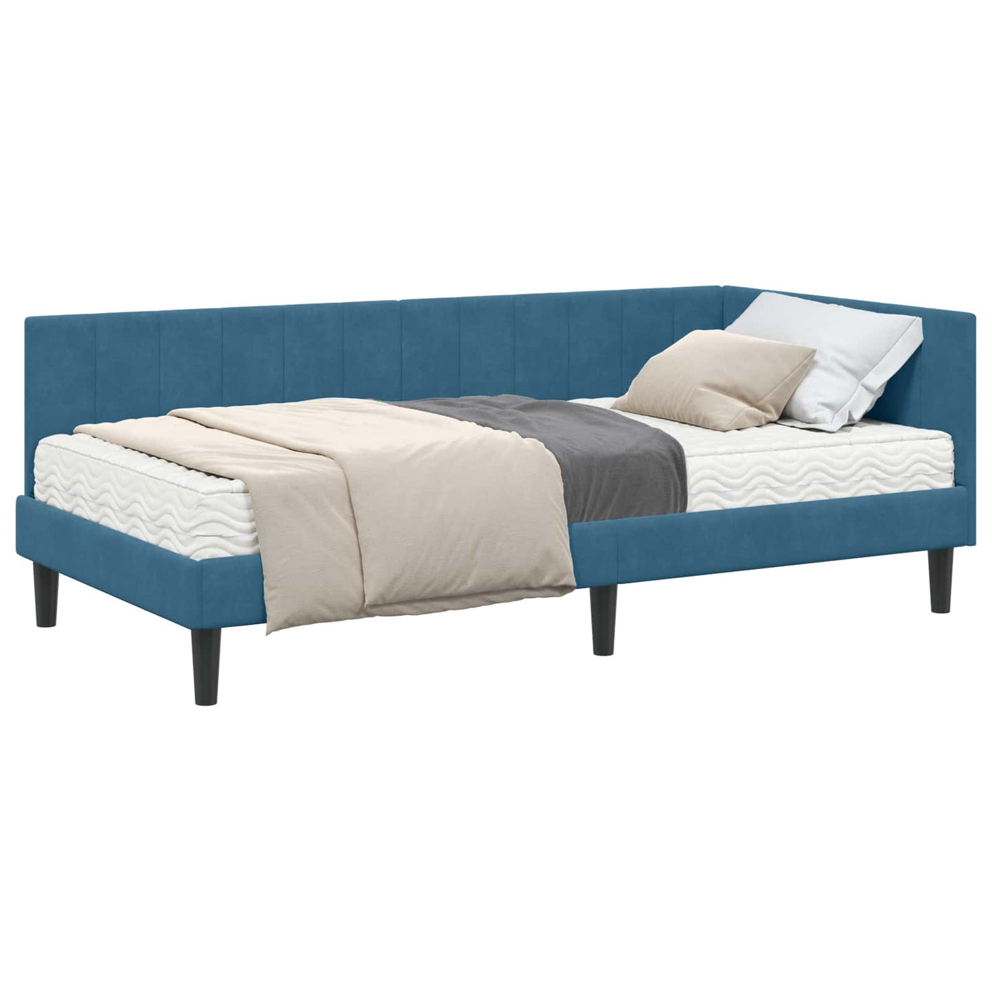vidaXL Κρεβάτι γωνίας με στρώμα με κεφαλάρι 2 pcs Μπλε Βελούδο