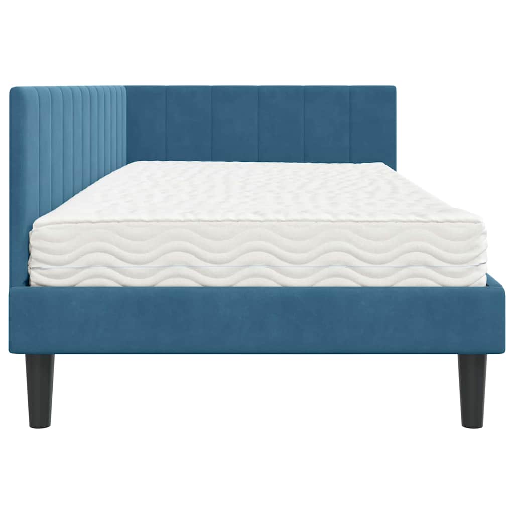 vidaXL Κρεβάτι γωνίας με στρώμα με κεφαλάρι 2 pcs Μπλε Βελούδο