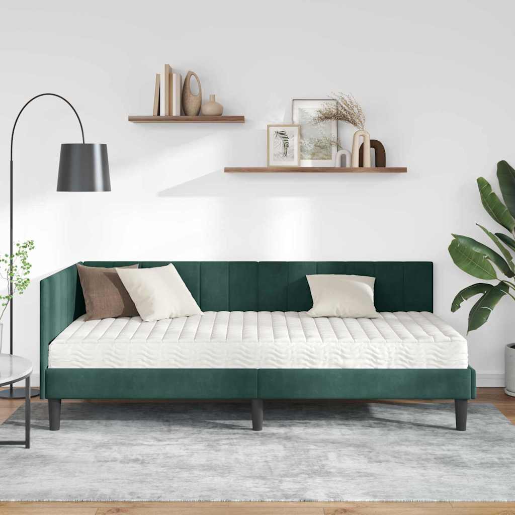 vidaXL Κρεβάτι γωνίας με στρώμα με κεφαλάρι 2 pcs Πράσινο Βελούδο