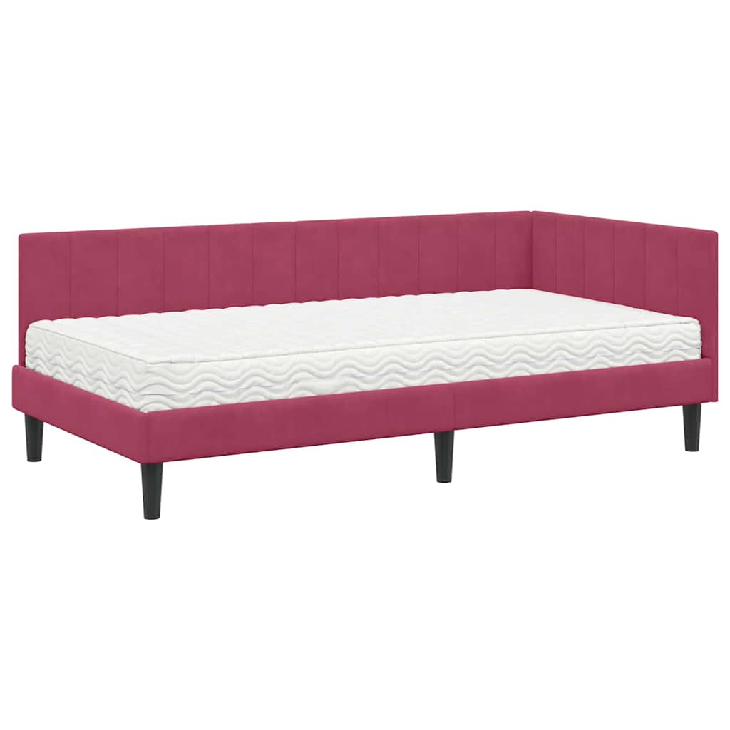 vidaXL Κρεβάτι γωνίας με στρώμα με κεφαλάρι 2 pcs Πράσινο Βελούδο