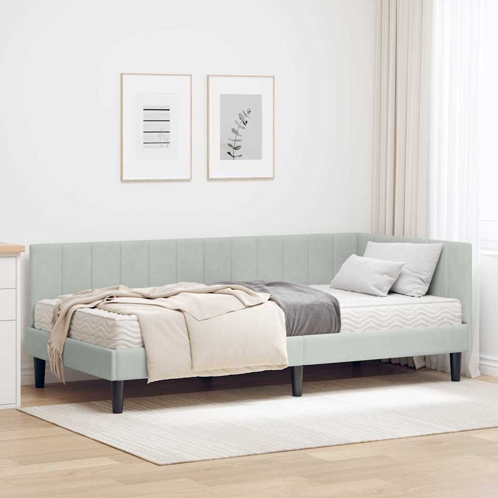 vidaXL Κρεβάτι γωνίας με στρώμα με στρώμα 2 pcs Ανοιχτό γκρι Βελούδο