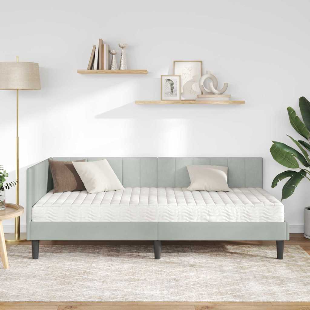 vidaXL Κρεβάτι γωνίας με στρώμα με στρώμα 2 pcs Ανοιχτό γκρι Βελούδο