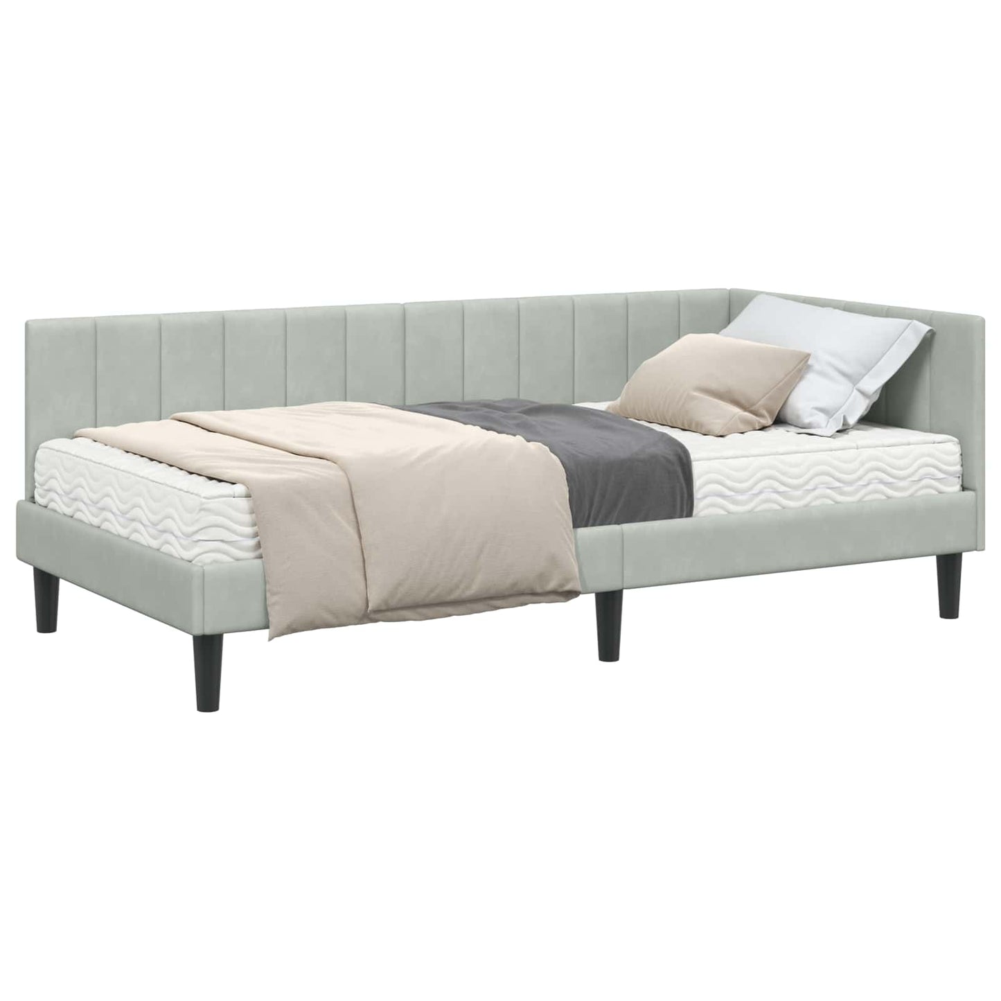 vidaXL Κρεβάτι γωνίας με στρώμα με στρώμα 2 pcs Ανοιχτό γκρι Βελούδο