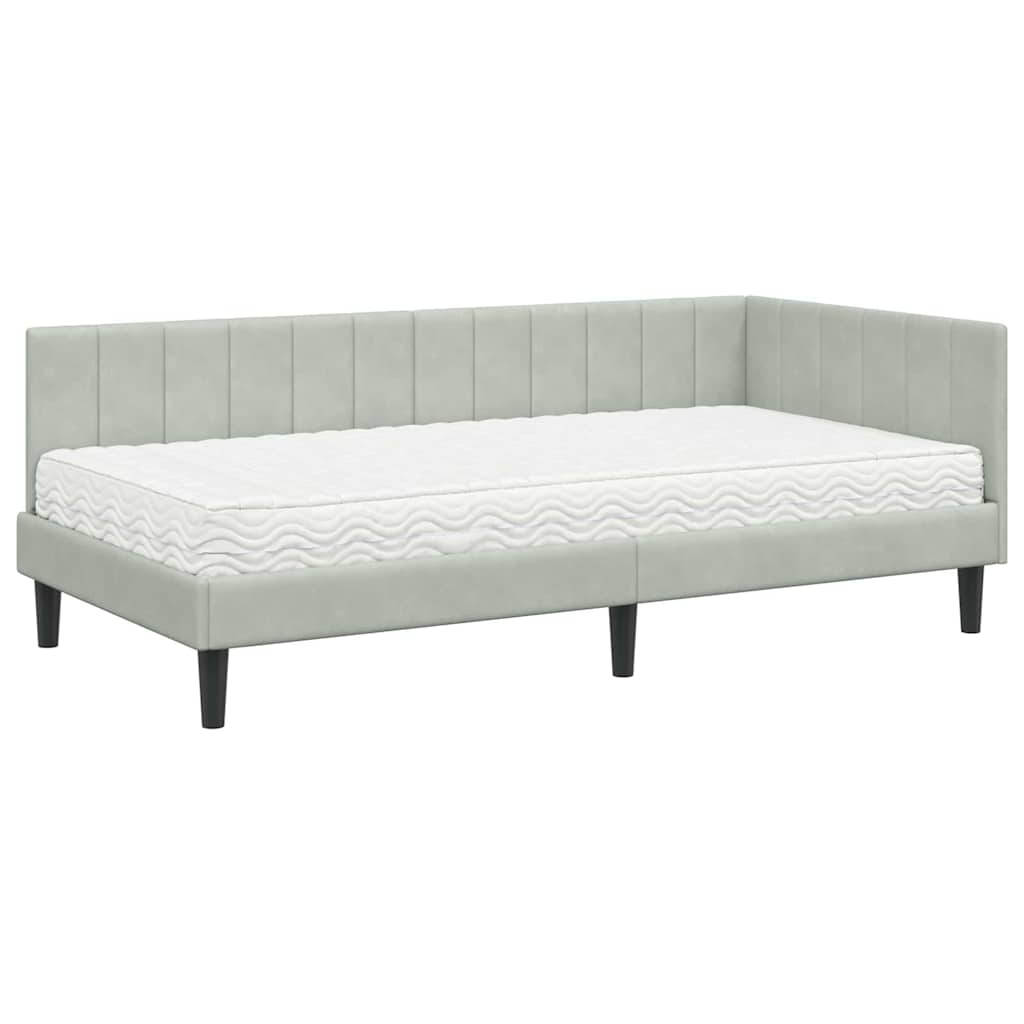 vidaXL Κρεβάτι γωνίας με στρώμα με στρώμα 2 pcs Ανοιχτό γκρι Βελούδο