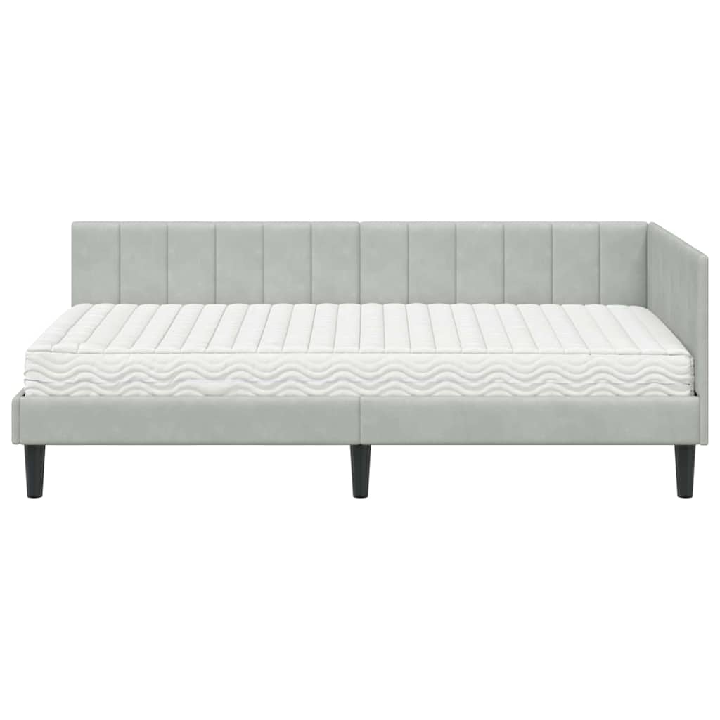 vidaXL Κρεβάτι γωνίας με στρώμα με στρώμα 2 pcs Ανοιχτό γκρι Βελούδο