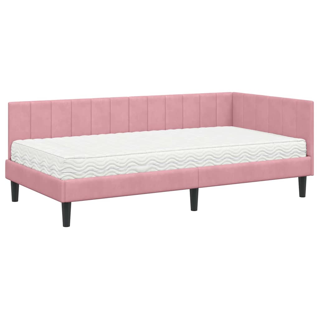 vidaXL Κρεβάτι γωνίας με στρώμα με κεφαλάρι 2 pcs Γκρι Βελούδο