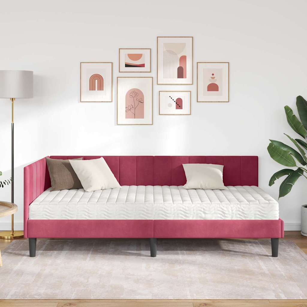 vidaXL Κρεβάτι γωνίας με στρώμα με κεφαλάρι 2 pcs Πράσινο Βελούδο