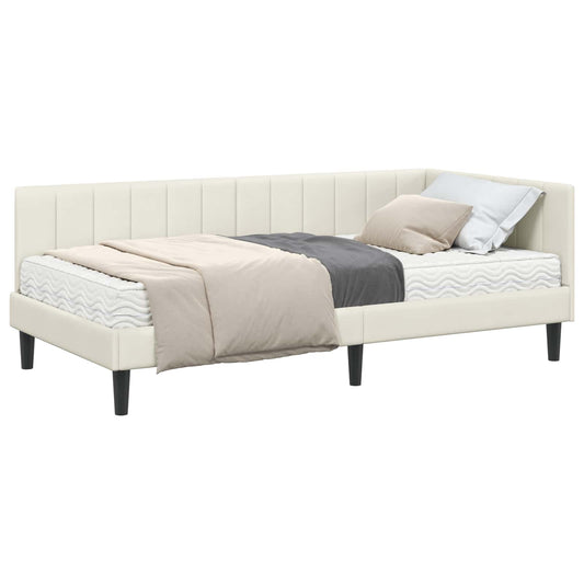 vidaXL Κρεβάτι γωνίας με στρώμα με κεφαλάρι 2 pcs Κρεμ Βελούδο