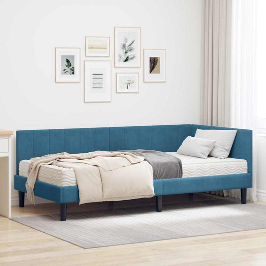 vidaXL Κρεβάτι γωνίας με στρώμα με κεφαλάρι 2 pcs Μπλε Βελούδο
