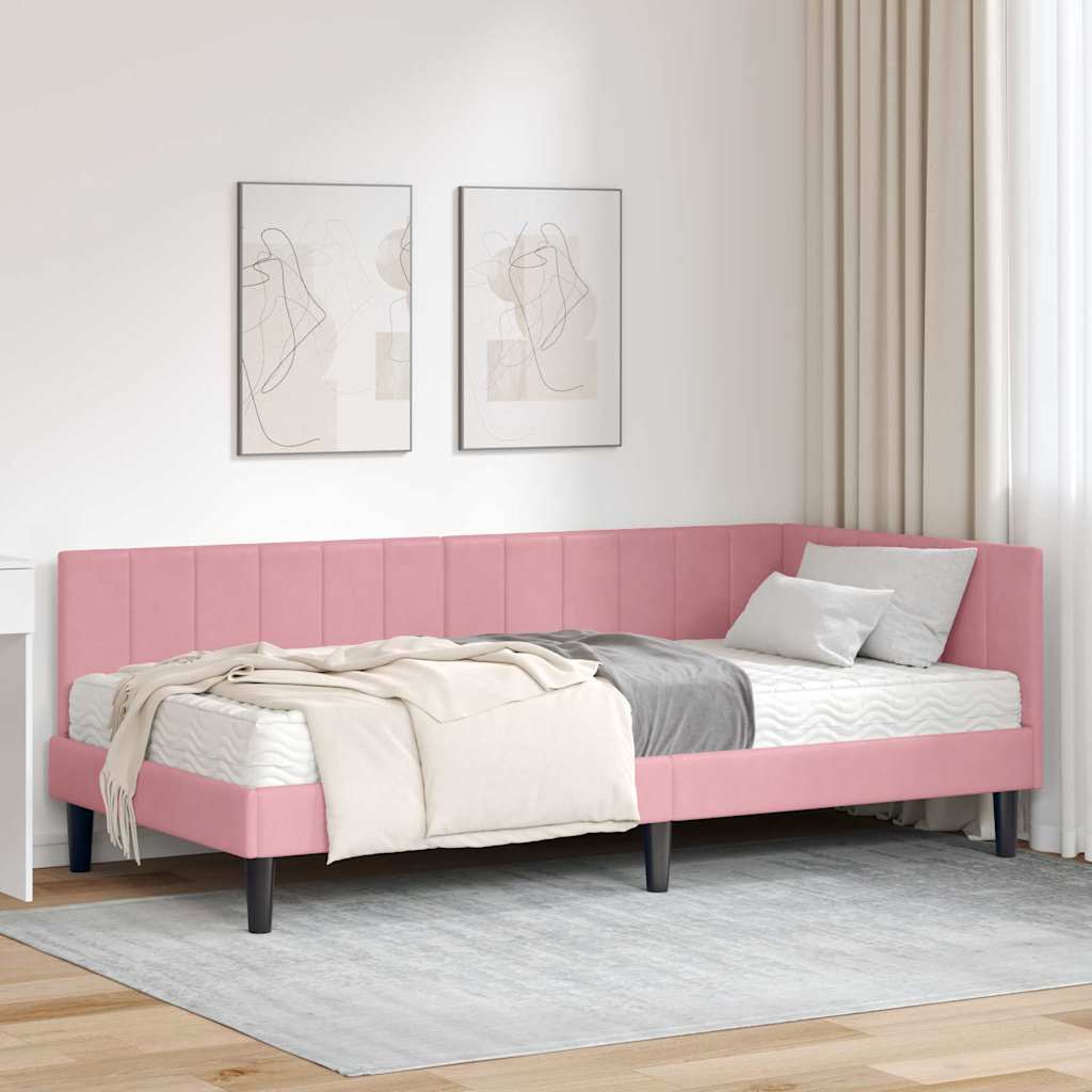 vidaXL Κρεβάτι γωνίας με στρώμα με κεφαλάρι 2 pcs Γκρι Βελούδο