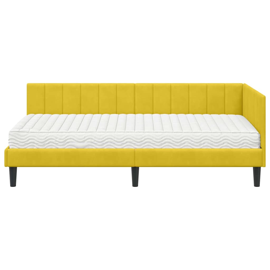 vidaXL Κρεβάτι γωνίας με στρώμα με κεφαλάρι 2 pcs Κίτρινο Βελούδο