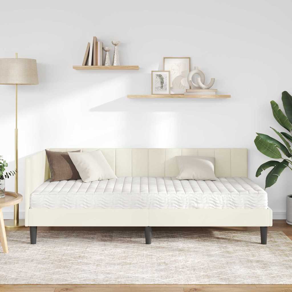 vidaXL Κρεβάτι γωνίας με στρώμα με κεφαλάρι 2 pcs Κρεμ Βελούδο