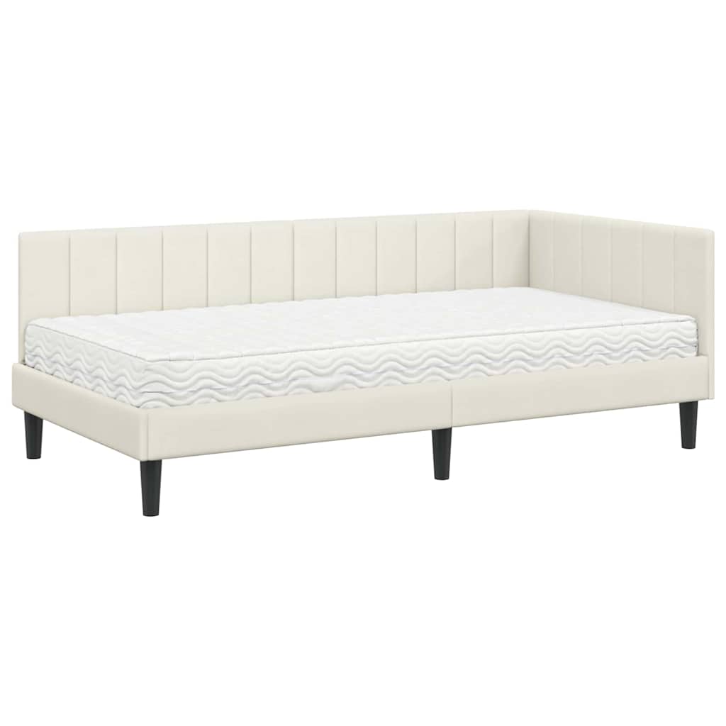 vidaXL Κρεβάτι γωνίας με στρώμα με κεφαλάρι 2 pcs Κρεμ Βελούδο