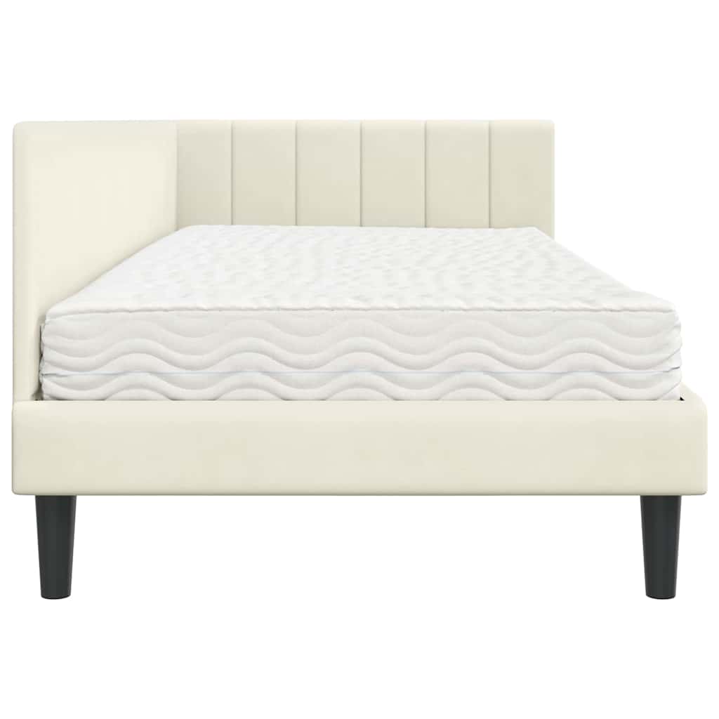 vidaXL Κρεβάτι γωνίας με στρώμα με κεφαλάρι 2 pcs Κρεμ Βελούδο