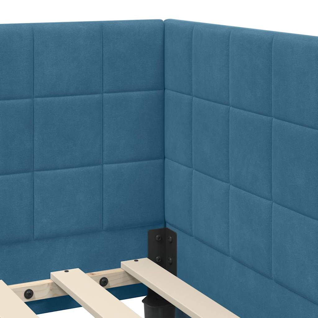vidaXL Κρεβάτι γωνίας με στρώμα με κεφαλάρι 2 pcs Μπλε Βελούδο