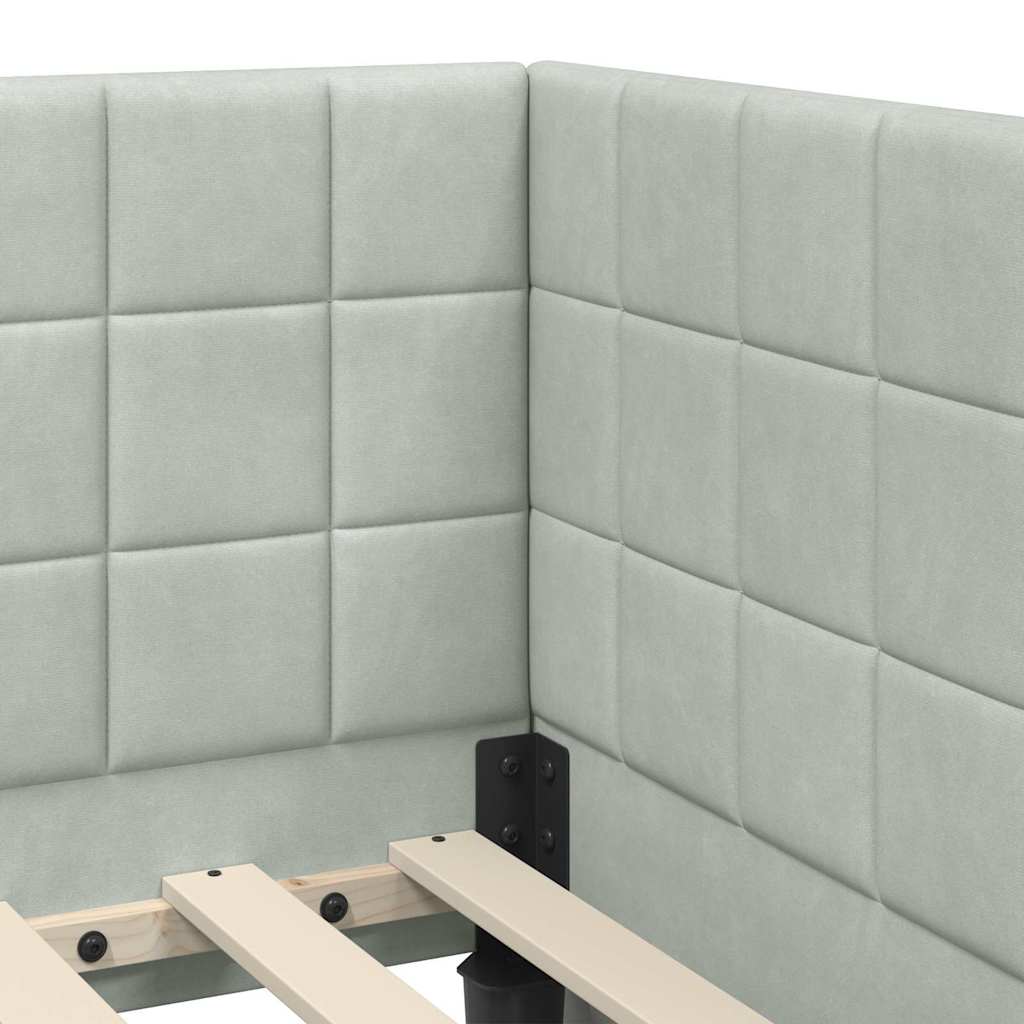 vidaXL Κρεβάτι γωνίας με στρώμα με κεφαλάρι 2 pcs Ανοιχτό γκρι Βελούδο