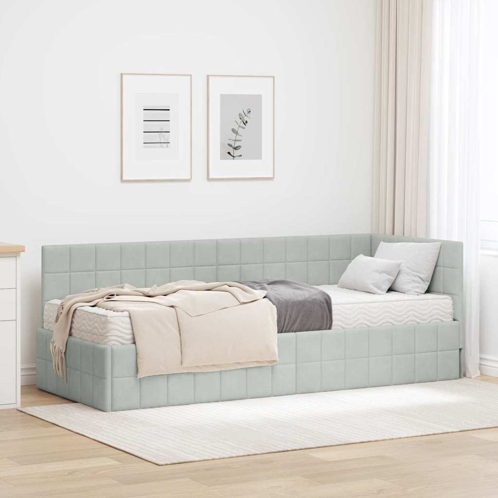 vidaXL Κρεβάτι γωνίας με στρώμα με κεφαλάρι 2 pcs Ανοιχτό γκρι Βελούδο