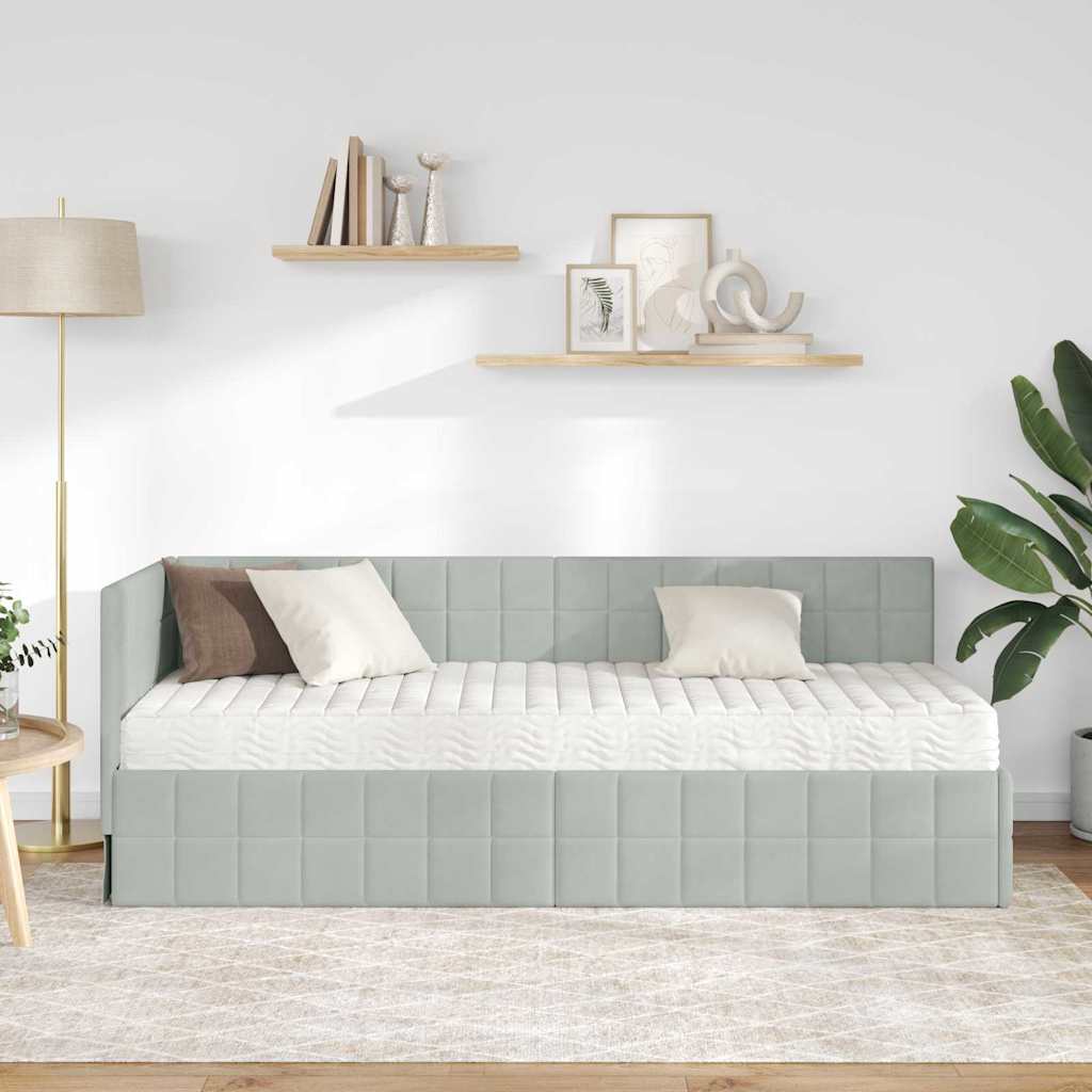 vidaXL Κρεβάτι γωνίας με στρώμα με κεφαλάρι 2 pcs Ανοιχτό γκρι Βελούδο