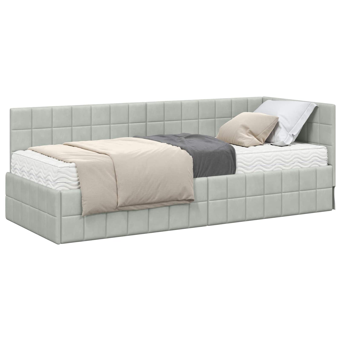 vidaXL Κρεβάτι γωνίας με στρώμα με κεφαλάρι 2 pcs Ανοιχτό γκρι Βελούδο