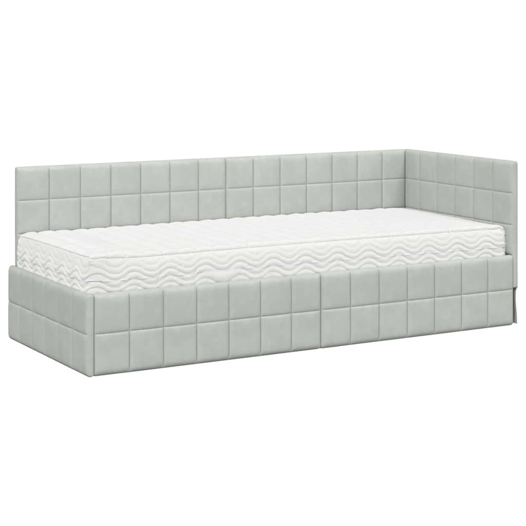 vidaXL Κρεβάτι γωνίας με στρώμα με κεφαλάρι 2 pcs Ανοιχτό γκρι Βελούδο