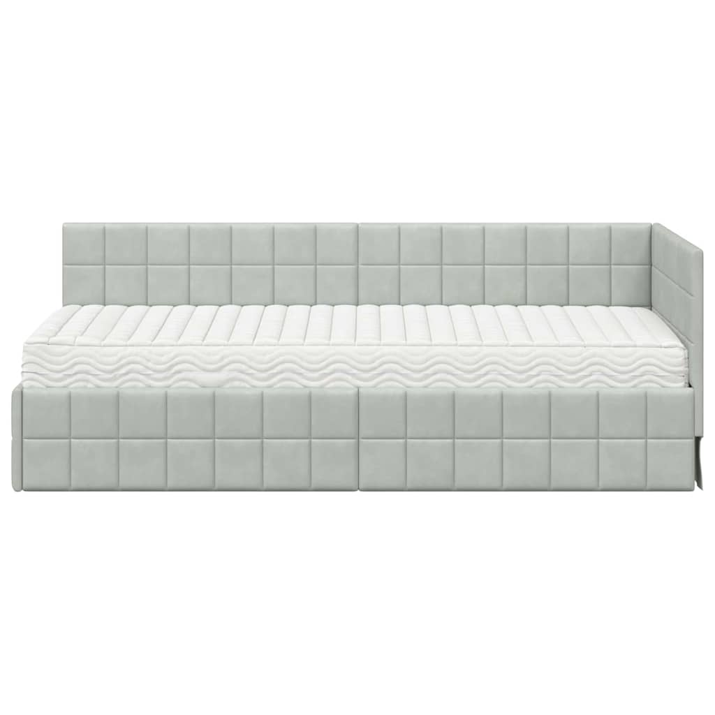 vidaXL Κρεβάτι γωνίας με στρώμα με κεφαλάρι 2 pcs Ανοιχτό γκρι Βελούδο