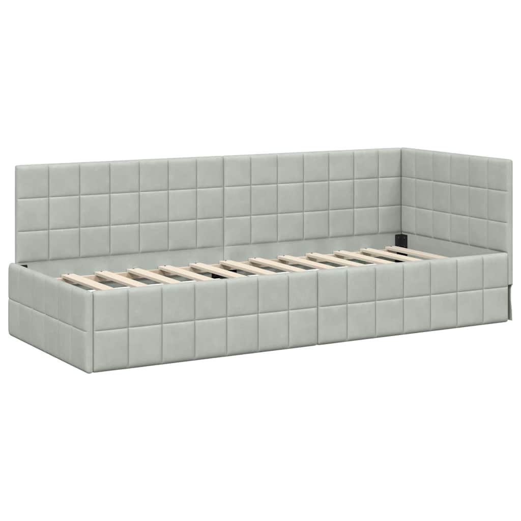 vidaXL Κρεβάτι γωνίας με στρώμα με κεφαλάρι 2 pcs Ανοιχτό γκρι Βελούδο