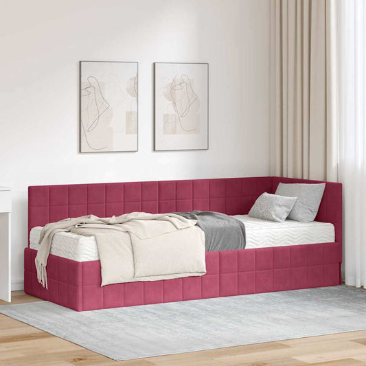 vidaXL Κρεβάτι γωνίας με στρώμα με κεφαλάρι 2 pcs Πράσινο Βελούδο