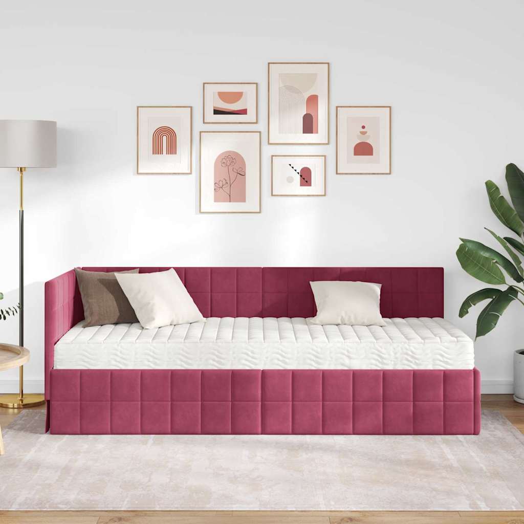 vidaXL Κρεβάτι γωνίας με στρώμα με κεφαλάρι 2 pcs Πράσινο Βελούδο